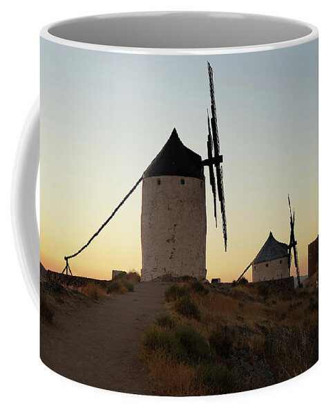 Consuegra Windmills And Castillo De La Muela Coffee Mug featuring the photograph Consuegra Windmills and Castillo De La Muela by Richard Reeve