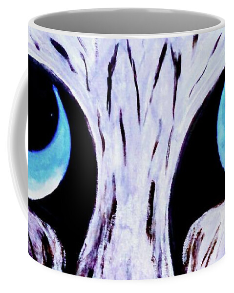  Coffee Mug featuring the painting Contest Cat Eyes by Anna Adams