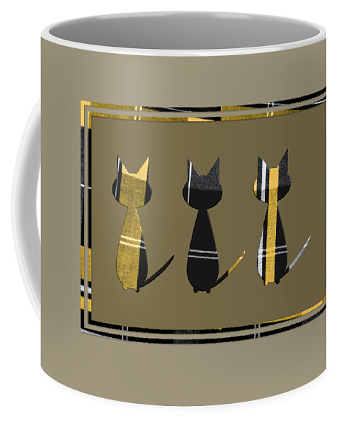 Cats Coffee Mug featuring the digital art Cute Cats in Black and Yellow Tartan by Barefoot Bodeez Art