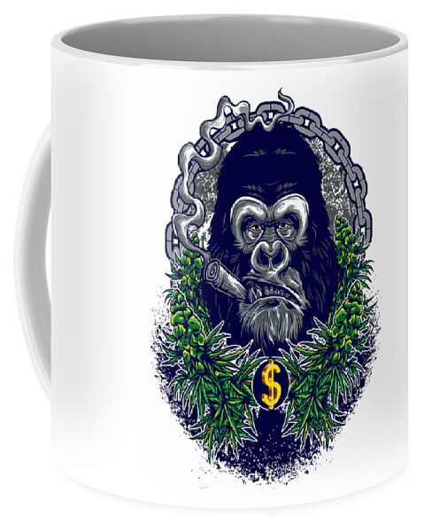 Gorilla Smoking Weed Coffee Mug featuring the digital art Cool Gorilla Smoking Weed by Sweet Birdie Studio