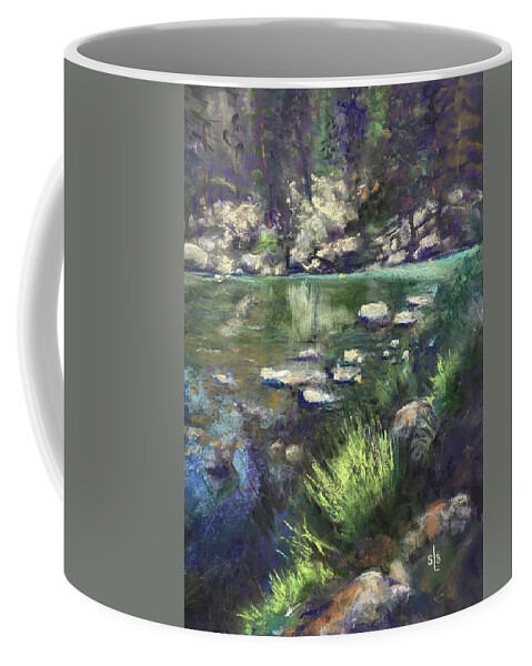 Trees Coffee Mug featuring the pastel Cool Waters by Sandra Lee Scott