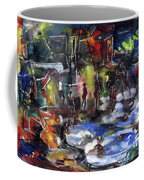 African Art Coffee Mug featuring the painting Cooling Off by Eli Kobeli 1932-1999