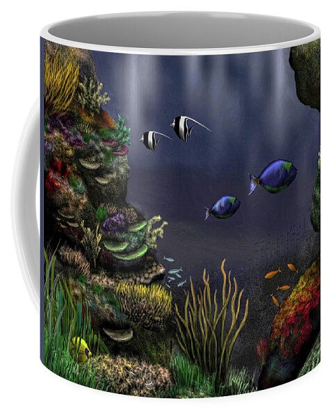 Ocean Coffee Mug featuring the digital art Coral Reef by Ron Grafe