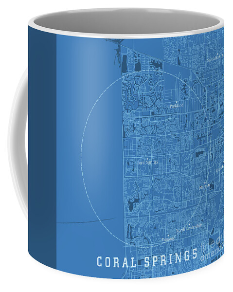 Florida Coffee Mug featuring the digital art Coral Springs FL City Vector Road Map Blue Text by Frank Ramspott