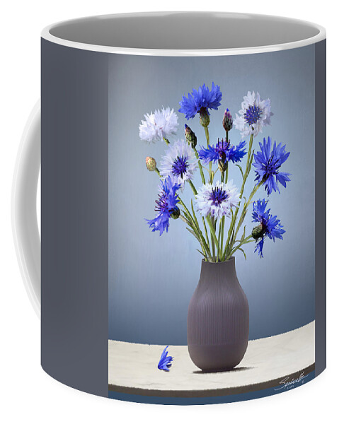 Flowers Coffee Mug featuring the digital art Cornflowers in Mauve Vase by M Spadecaller
