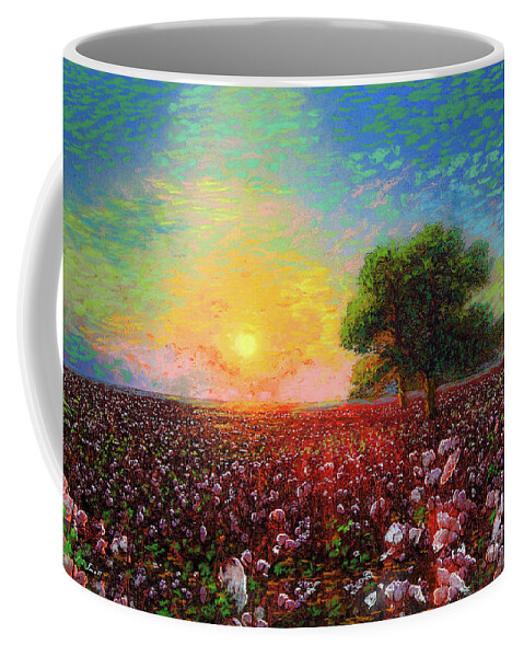 Floral Coffee Mug featuring the painting Cotton Field Sunset by Jane Small