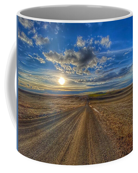 Gravel Road Coffee Mug featuring the photograph Country Road at Sunset by Jerry Abbott