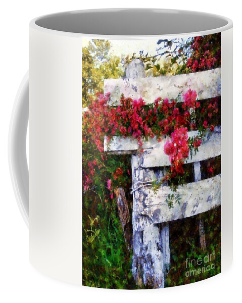 Pink Roses Coffee Mug featuring the photograph Country Rose on a fence 2 by Janine Riley