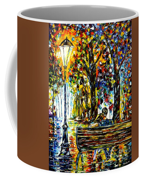 Lovers On A Bench Coffee Mug featuring the painting Couple On A Bench by Mirek Kuzniar