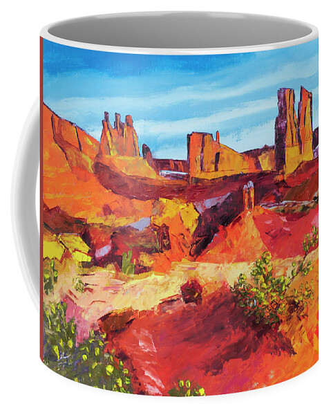 Landmark Coffee Mug featuring the painting Courthouse Towers by Mark Ross