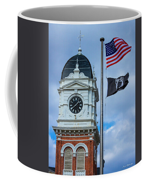Reid Callaway Newton County Court House Images Coffee Mug featuring the photograph Covington GA Newton County Court House Old Glory And Friend Architectural Art by Reid Callaway