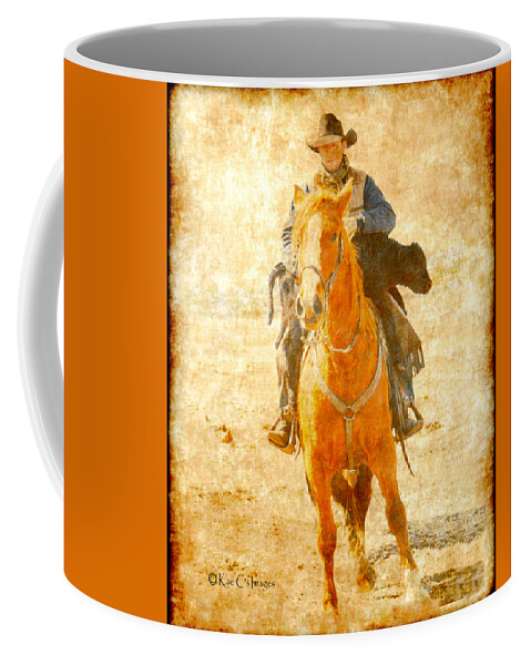 Cowboy Coffee Mug featuring the mixed media Cowboy Helps Calf by Kae Cheatham