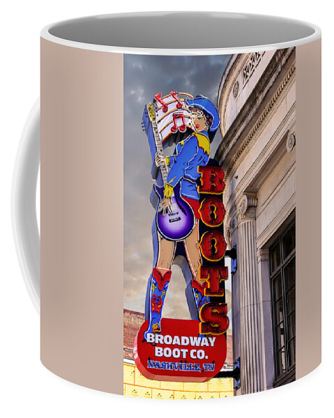 Neon Coffee Mug featuring the photograph Cowgirl neon sign Nashville TN by Chris Smith
