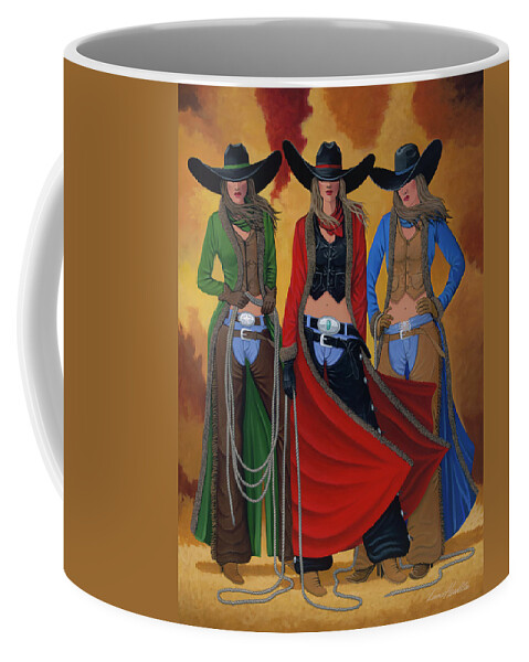 Cowgirl Coffee Mug featuring the painting Cowgirl Up by Lance Headlee