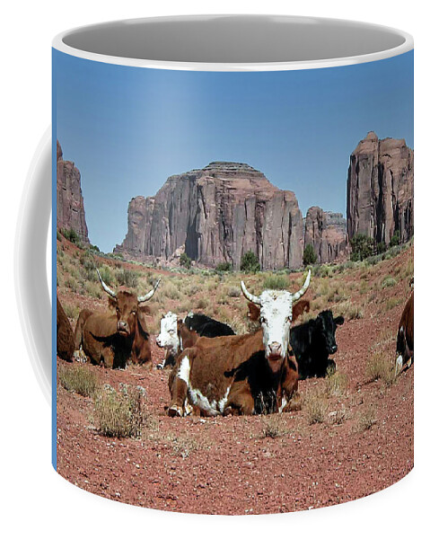 Monument Valley Coffee Mug featuring the photograph Cows in the Mittens by Louis Dallara