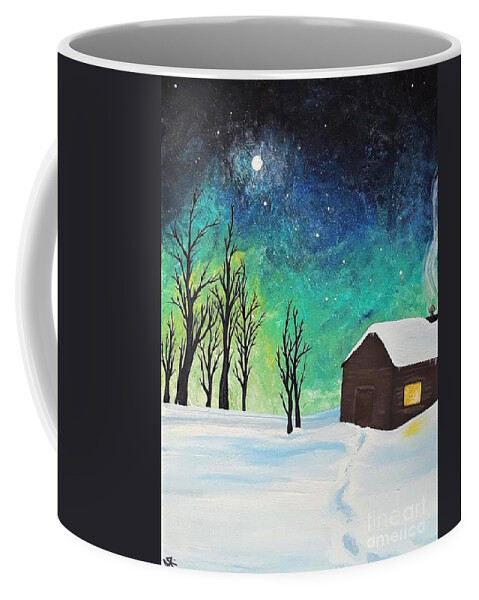 Cabin Coffee Mug featuring the painting Cozy by April Reilly