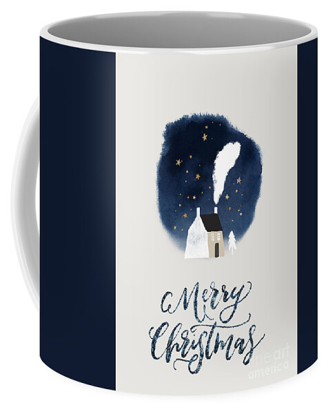 Cozy Winter Night Coffee Mug featuring the painting Cozy Winter Night Watercolor Art Christmas Holiday by Modern Art