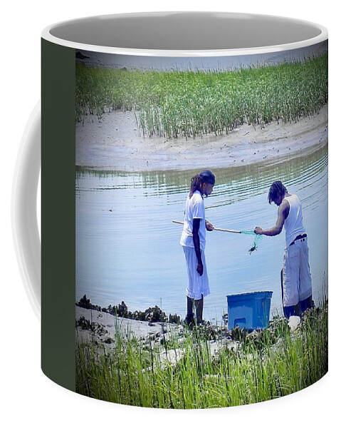 Catching Crabs In Nets Coffee Mug featuring the photograph Crabbing with friends by Patricia Greer