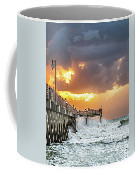 Venice Fishing Pier Coffee Mug featuring the photograph Crashing Waves at Venice Pier by Rudy Wilms