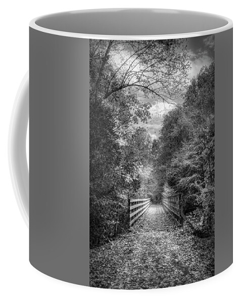 Clouds Coffee Mug featuring the photograph Creeper Trail Wooden Bridge Damascus Virginia Black and White by Debra and Dave Vanderlaan