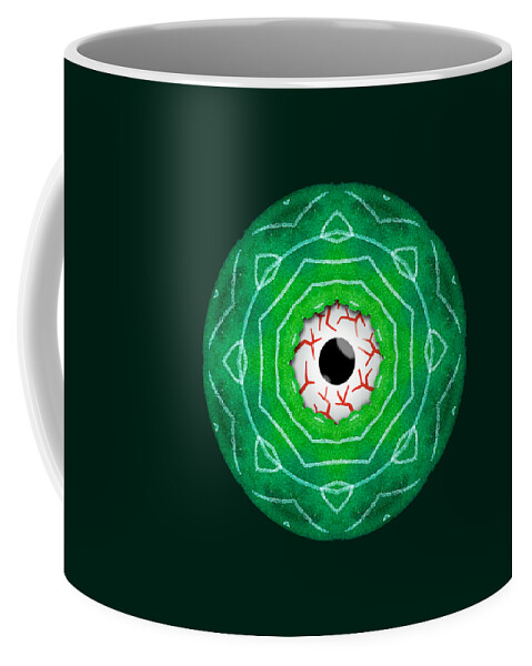 Creepy Coffee Mug featuring the digital art Creepy Eye Staring Through A Green Hole by Boriana Giormova