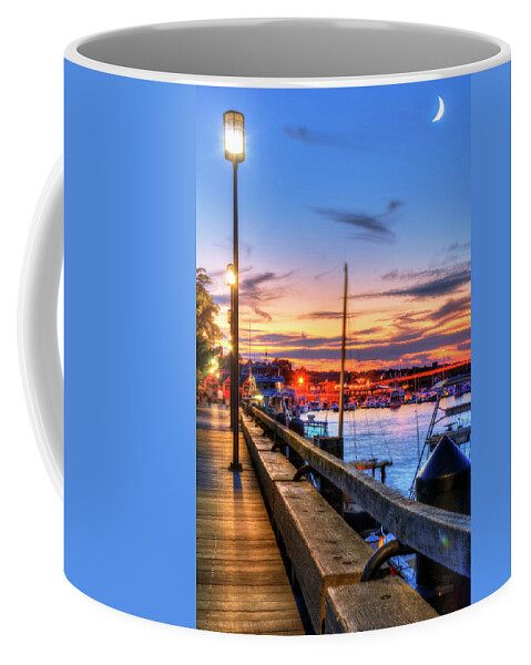 Newbury Coffee Mug featuring the photograph Crescent Moon over Newburyport Harbor by Joann Vitali