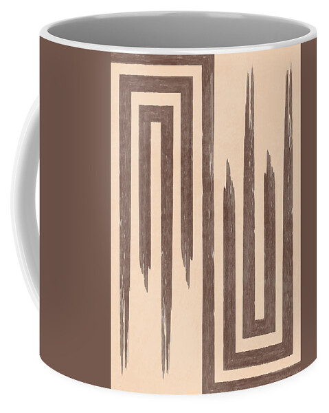 Crest Coffee Mug featuring the mixed media Crest and Trough - Modern, Minimal, Contemporary Abstract Art - Brown by Studio Grafiikka
