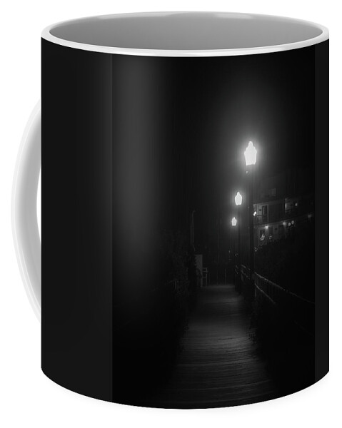 Pier Coffee Mug featuring the photograph Crest Pier at Night Black and White by Jason Fink