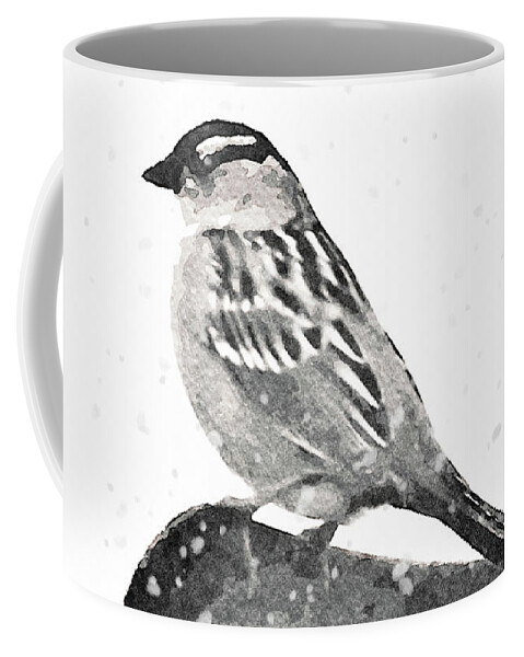 Bird Coffee Mug featuring the digital art Crested Sparrow in the Snow-Bird Painting by Shelli Fitzpatrick