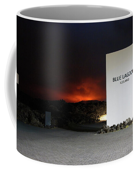 Volcano Coffee Mug featuring the photograph Crimson mountains, blue lagoon by Christopher Mathews