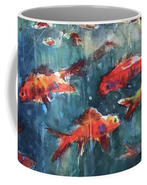 Goldfish Coffee Mug featuring the painting Criss Crossing Gold by Judith Levins