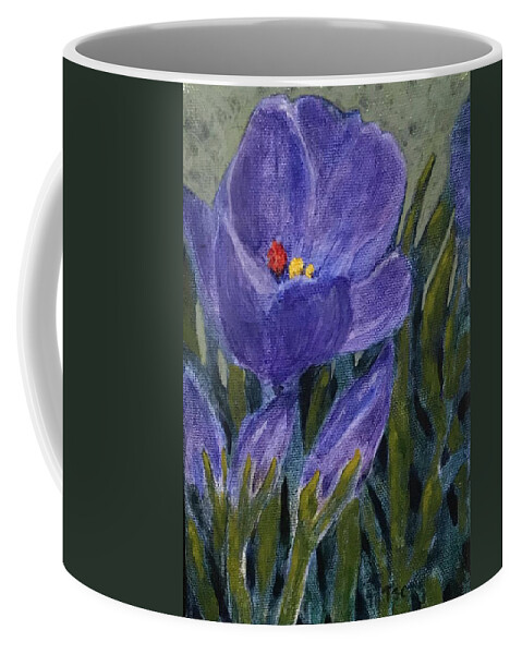 Crocus Coffee Mug featuring the painting Crocus #1 by Milly Tseng