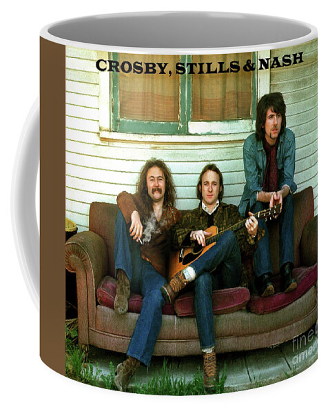 Crosby Coffee Mug featuring the mixed media Crosby, Stills and Nash, album photo cover, Revisited, time machine by Thomas Pollart