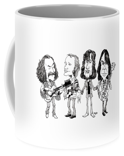 Cartoon Coffee Mug featuring the drawing Crosby, Stills, Nash and Young by Mike Scott
