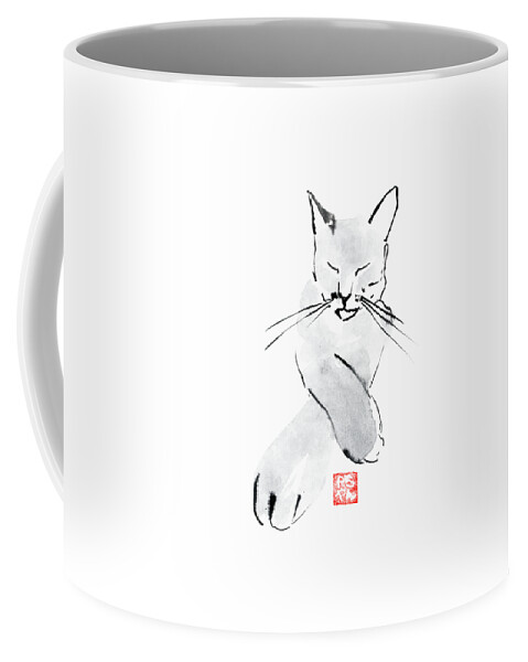 Cat Coffee Mug featuring the painting Crossing Legs Cat by Pechane Sumie