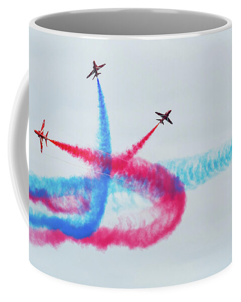 Eastbourne International Airshow Coffee Mug featuring the photograph Crossing the Red Arrows by Andrew Lalchan