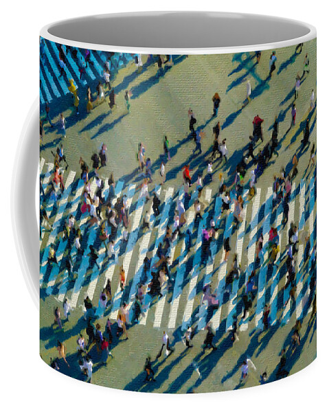 New York City Coffee Mug featuring the painting Crosswalk Above New York by Tony Rubino