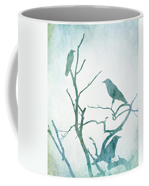 Bird Coffee Mug featuring the digital art Crow Birds on Tree Bird 93 by Lucie Dumas