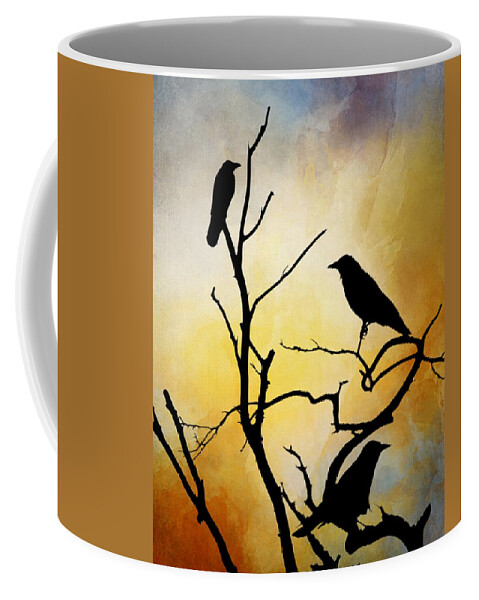 Bird Coffee Mug featuring the digital art Crow Birds on Tree Bird 95 by Lucie Dumas