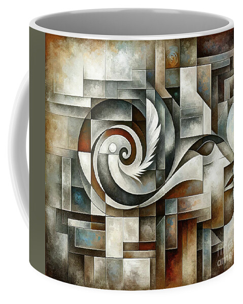 Abstract Coffee Mug featuring the digital art Cubist-inspired digital painting of a stylized human profile with geometric shapes by Odon Czintos
