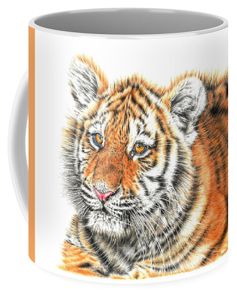 Tiger Coffee Mug featuring the drawing Cuddle Me by Casey 'Remrov' Vormer