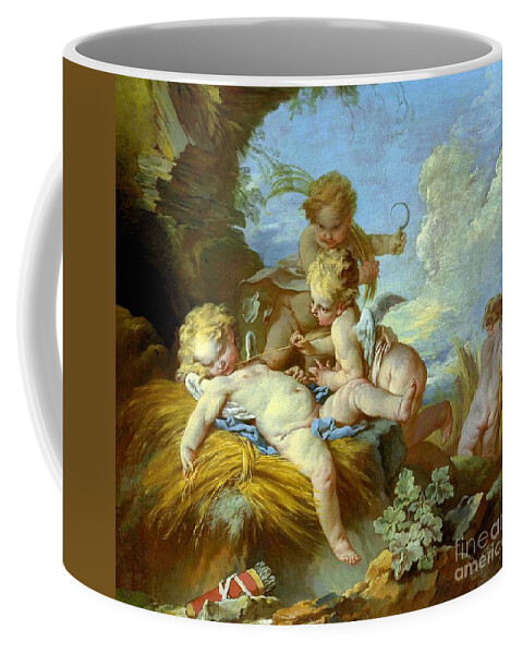 L'amour Moissonneur Coffee Mug featuring the painting Cupid as a Reaper by Francois Boucher