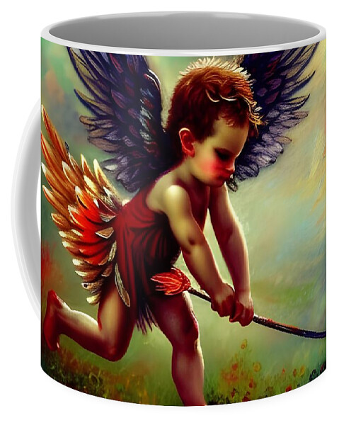 Digital Cupid Arrow Coffee Mug featuring the digital art Cupid Playing With Arrow by Beverly Read