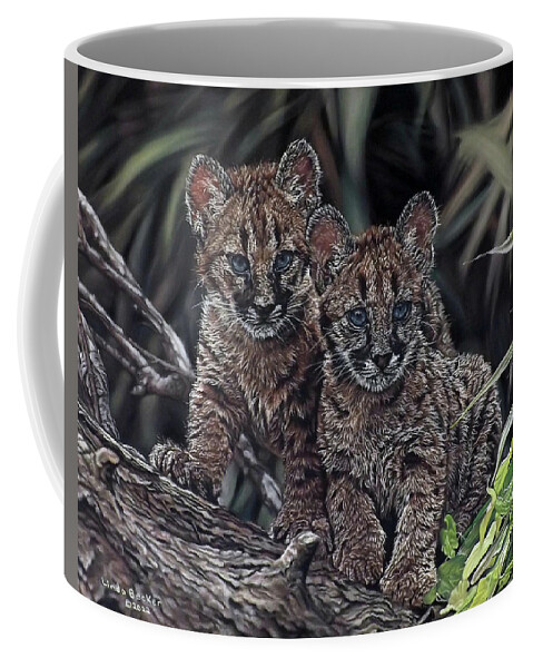 Animal Coffee Mug featuring the painting Curious Cubs by Linda Becker