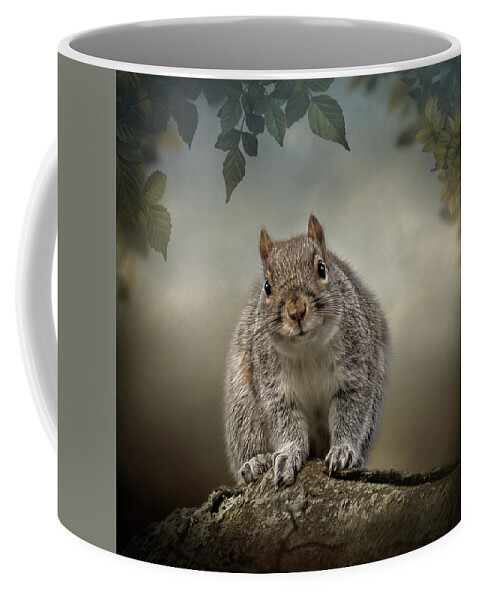 Gray Squirrel Coffee Mug featuring the digital art Curious Sam by Maggy Pease