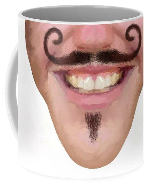Face Coffee Mug featuring the drawing Curly Wax Moustache Facial Hair Male Novelty Face Mask by Joan Stratton