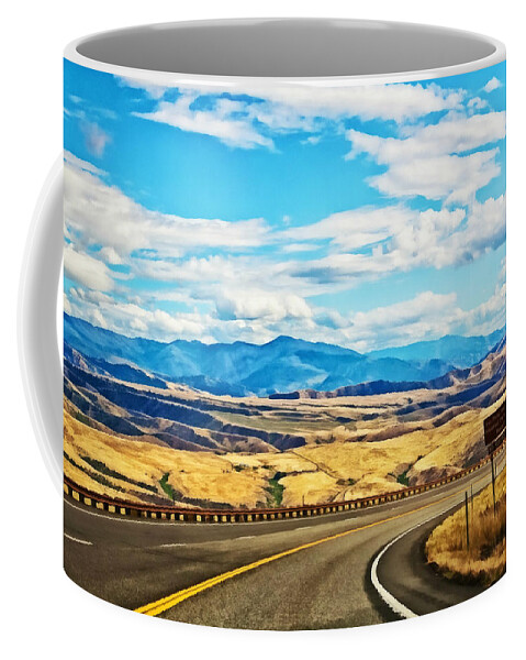 Curvy Coffee Mug featuring the photograph Curvy mountain road Idaho by Tatiana Travelways