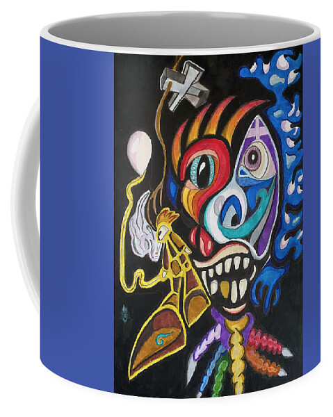 Clown Coffee Mug featuring the mixed media Cut The Cord by Jeff Malderez