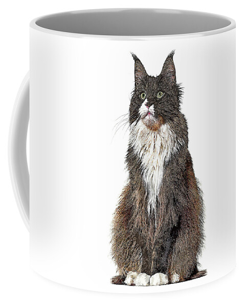 Maine Coon Coffee Mug featuring the painting Cute and Cool, Maine Coon Cat by Custom Pet Portrait Art Studio