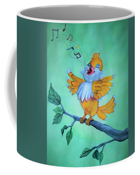 Bird Coffee Mug featuring the painting Cute bird singing by Tara Krishna